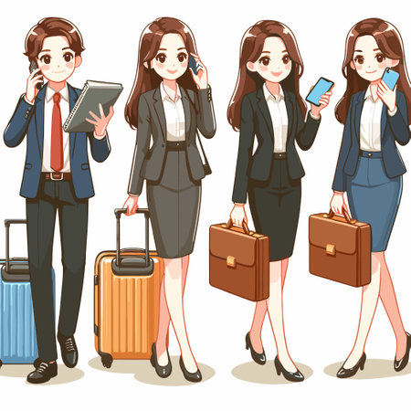 business women with suitcase cartoon clip art characterのイラスト素材