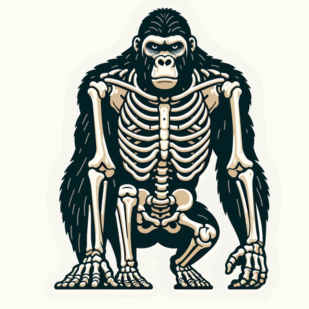 gorilla skeleton skull cartoon illustration education