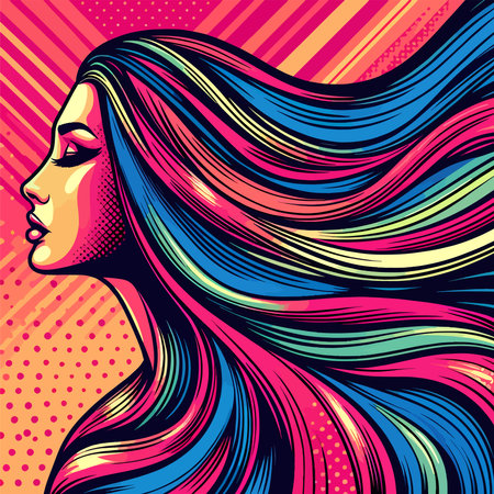 side view pop art beauty women logo emblem illustrationのイラスト素材