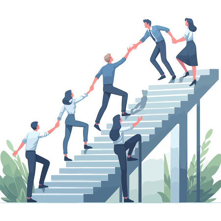 Happy young employees giving support and help each otherのイラスト素材