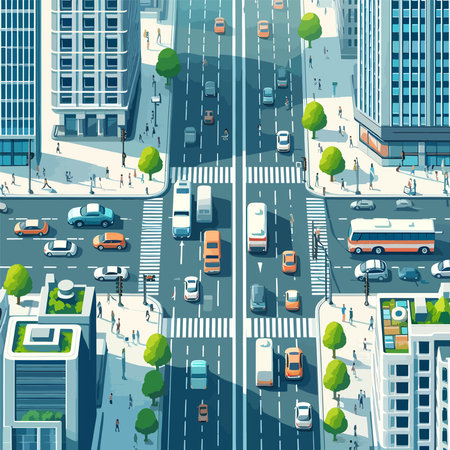 top view modern city street traffic illustrationのイラスト素材