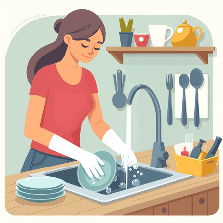 Principles of cleaning the restaurant after eating conceptのイラスト素材