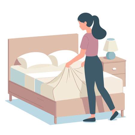 women straighten the bed sheets illustrationのイラスト素材