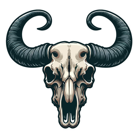 vintage retro scary spooky cow bull skull head skeleton illustrationのイラスト素材