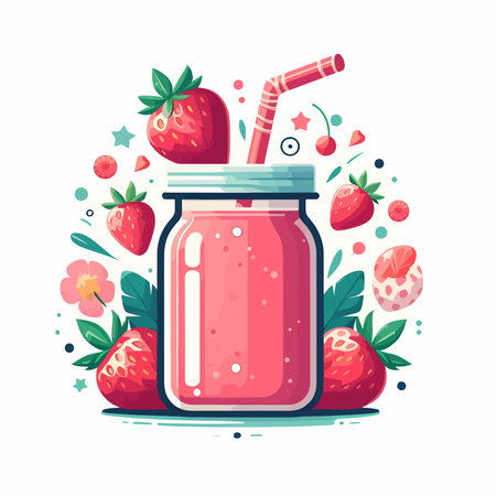 health drink smoothie strawberry banner elementのイラスト素材