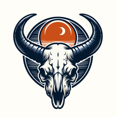 Vintage apparel logo with longhorn bull skull illustrationのイラスト素材