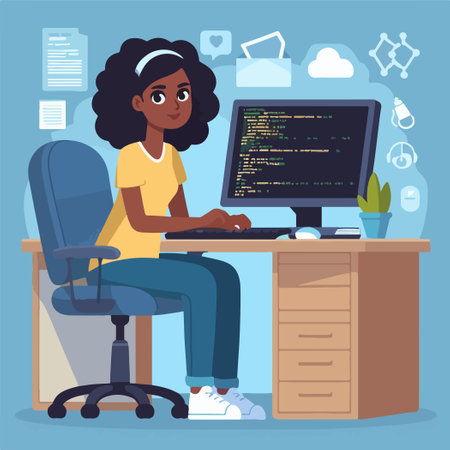 women programmer work build website illustrationのイラスト素材