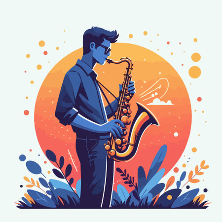 American jazz musician playing saxophone hand drawn artのイラスト素材