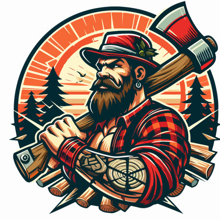 loggers sawing wood chopping Lumberjack workのイラスト素材