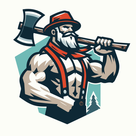 emblem with sharp axe of lumberjack and axeman professional logoのイラスト素材