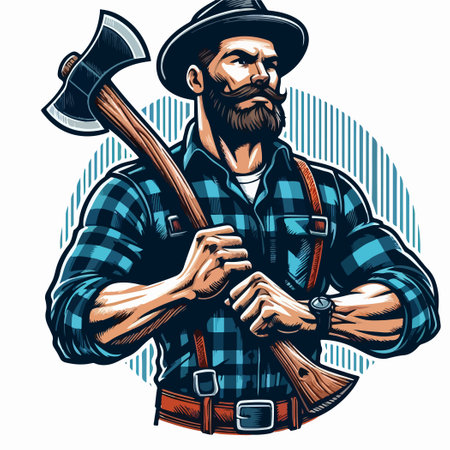 lumberjack wood cutter logo man vintageのイラスト素材