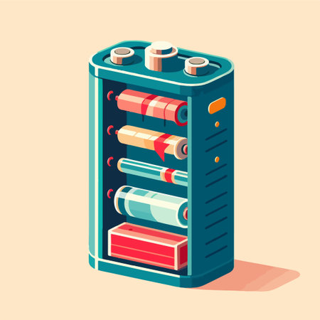 batteries in cartoon style emergency energy dc acのイラスト素材