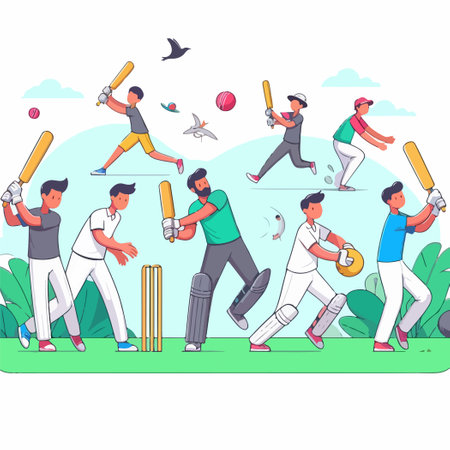 batsman and bowler playing cricket championship poster stickerのイラスト素材