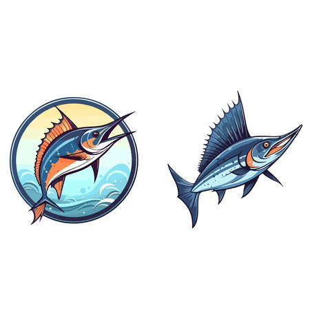 Swordfish fishing Marlin fishing logo vector emblemのイラスト素材