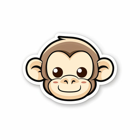 Cartoon Monkey Face Sticker with Smiling Expression