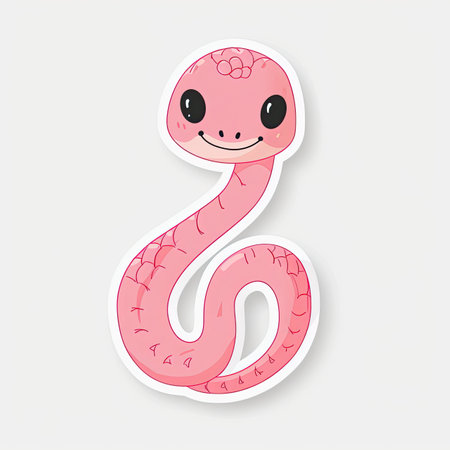 Cartoon Pink Snake Sticker with Smiling Faceのイラスト素材