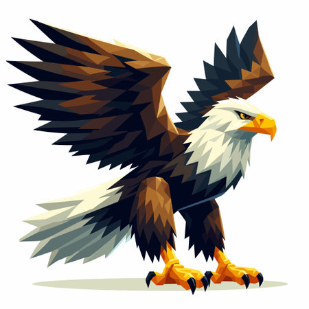 A cartoon eagle with its wings spread out and its talons pointed forward. The eagle is standing on a white backgroundのイラスト素材