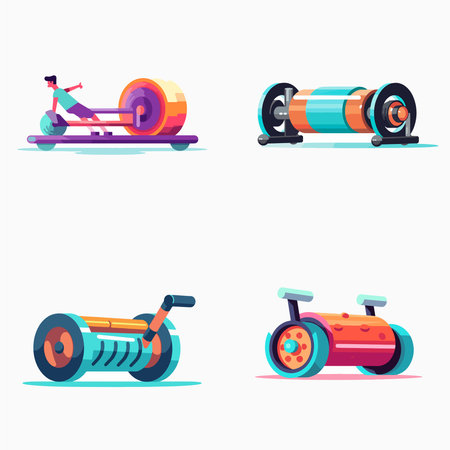 A cartoon of four different types of vehicles, including a skateboard, a bicycle, a roller, and a tricycleのイラスト素材