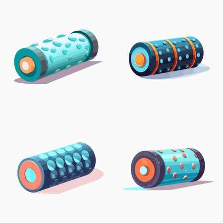 Four different colored cylindrical objects with a blue and orange centerのイラスト素材