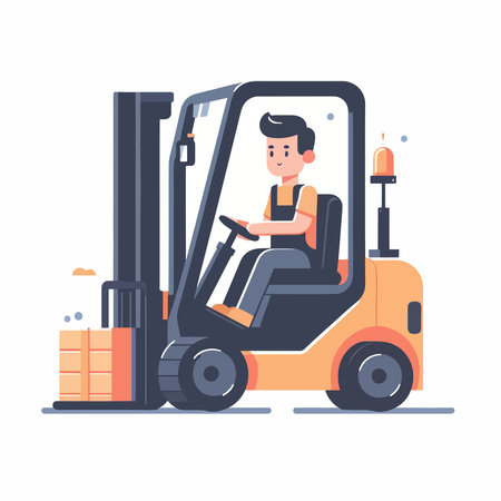 A man is driving a forklift. The man is wearing a shirt and pantsのイラスト素材