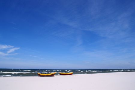 Fishboat at beach from Polandの写真素材