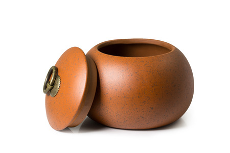 Chinese ancient pot isolated on whiteの写真素材