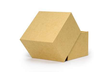 Cardboard box front side with isolated on whiteの写真素材