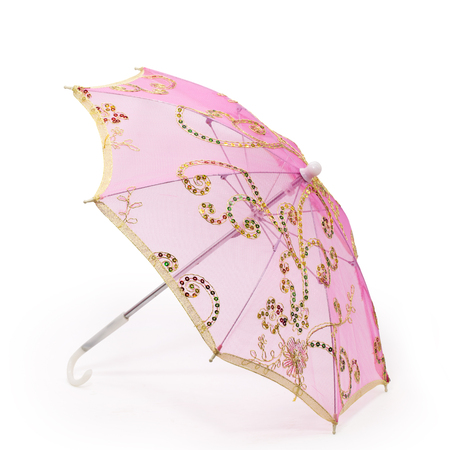 pink embroidery umbrella isolated on white backgroundの写真素材