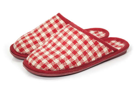Plaid Room Shoes isolated on white backgroundの写真素材