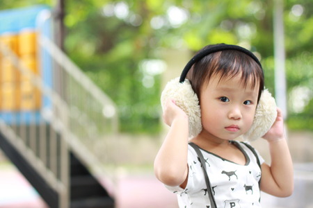 cute little girl in playgroundの写真素材