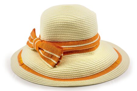 woman hat with bowknot isolated on white backgroundの写真素材