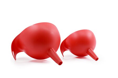 red Plastic Funnel isolated on white backgroundの写真素材