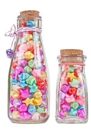 luck star in glass bottleの写真素材