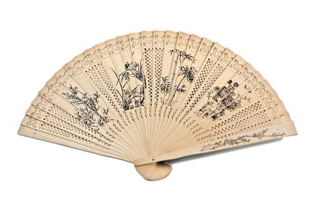 flowers painted on Chinese sandalwood fanの写真素材