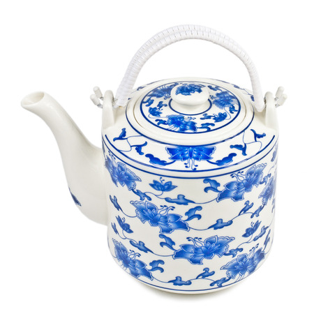 Blue and white porcelain Chinese porcelain teapot with blue motifの写真素材