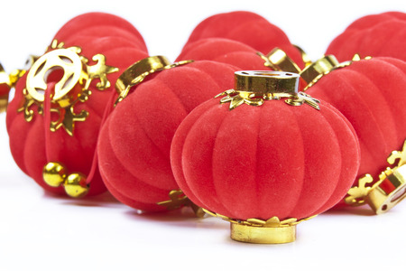 chinese red lanterns against white backgroundの写真素材