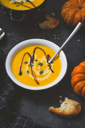 Cream on pumpkin soupの写真素材