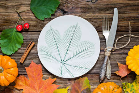 Thanksgiving dinner table setting, menuの写真素材