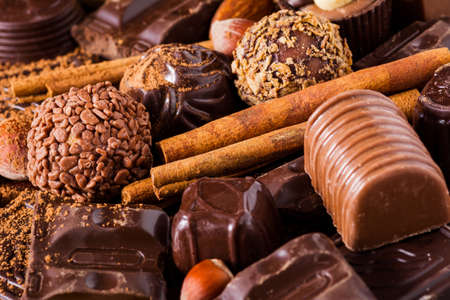 Fine chocolates, close up view