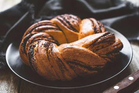 Swirl poppy seed pastry, closeup viewの写真素材