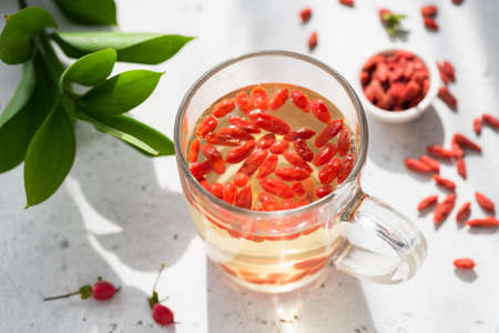 Goji Berry Tea In Glass Cup. Healthy Detox Weight Loss Superfood Drinkの写真素材