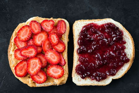 Peanut butter and jelly sandwich alternative. Sandwich with peanut butter and fresh strawberries and...