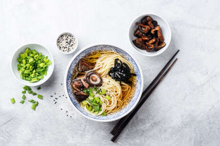 Ramen noodles with shiitake mushroomsの写真素材