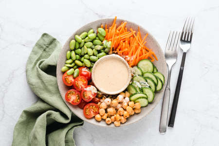 Vegan Buddha Bowl Salad With Chickpeasの写真素材