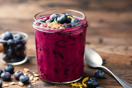 Blueberry Beetroot SMoothie In Glass. Healthy Detox Superfood Smoothieの写真素材