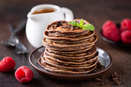 Stack of chocolate pancakesの写真素材