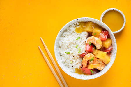 Shrimps pineapple rice in a bowl, asian cuisine food