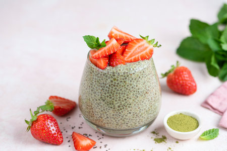 Vegan Chia Seed Pudding With Strawberriesの写真素材
