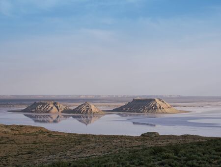 Mountains, rocks "Three brothers" in the salt marsh East.の写真素材