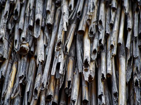 Old straw faded in the sun as a material for the roof.